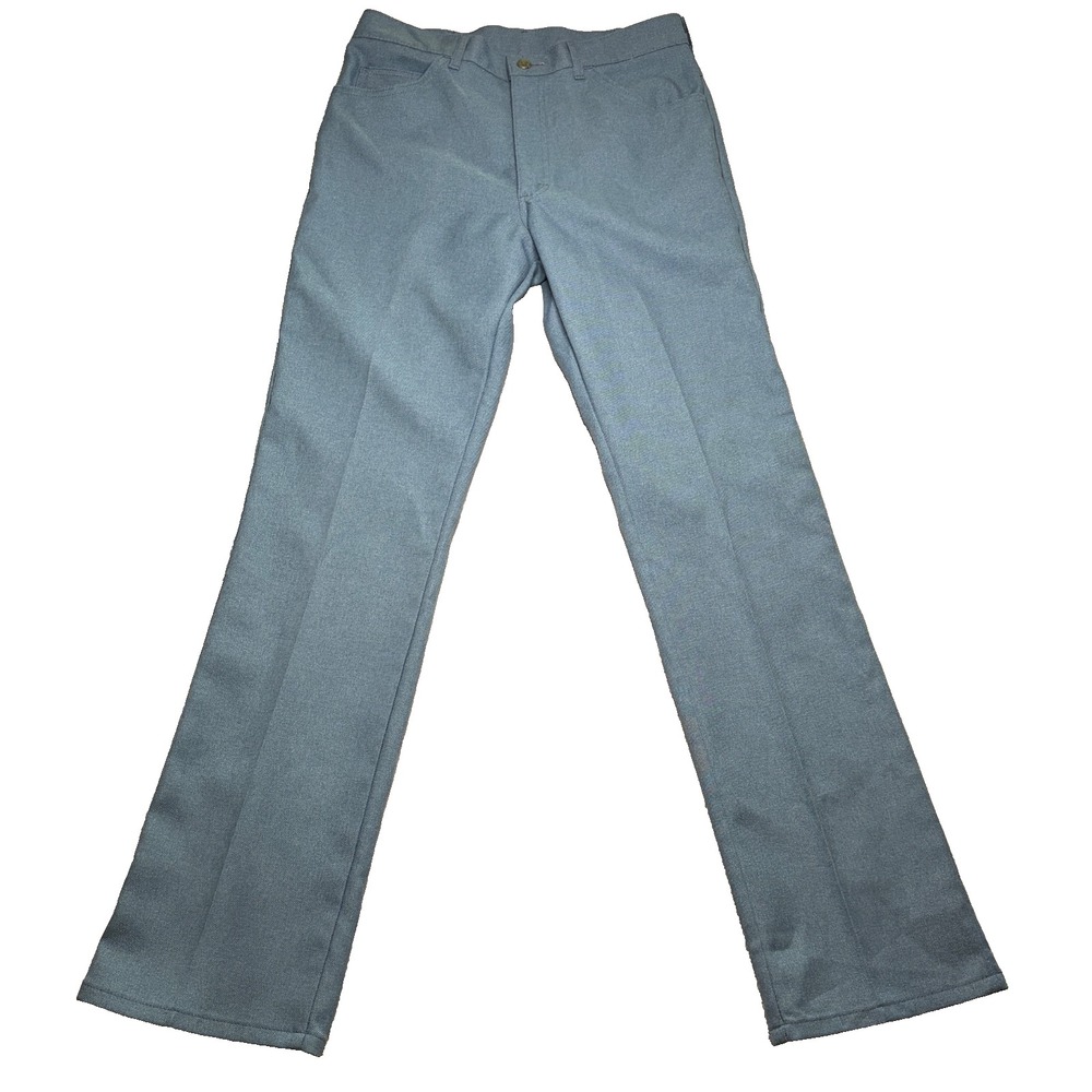 Vtg Lee Jeans Polyester Pants Mens (fits 32x33) Blue Bootcut Flare Retro 70s USA